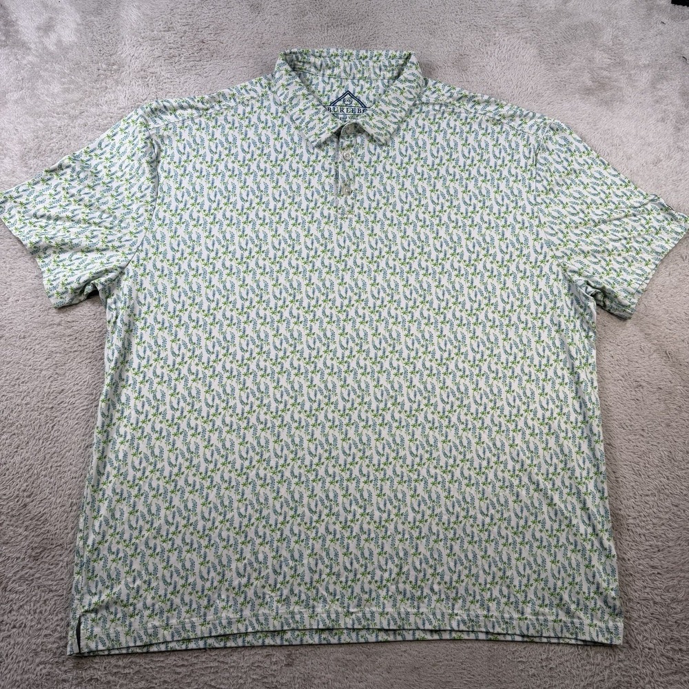 Burlebo Polo Shirt Mens 2XL Green Blue Floral AOP Golf Performanxe Stretch
